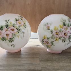 Vintage Hand Painted Oil Lamp Shade (Pair)