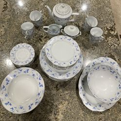 Complete Blue Floral China Set