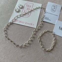 Silver Necklace, Silver Earrings, Silver  Bracelet Set (Great Gift)