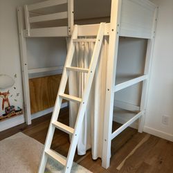 Kids Loft Bed High bed Nursery Bunk Bed white and birch wood with Ladder