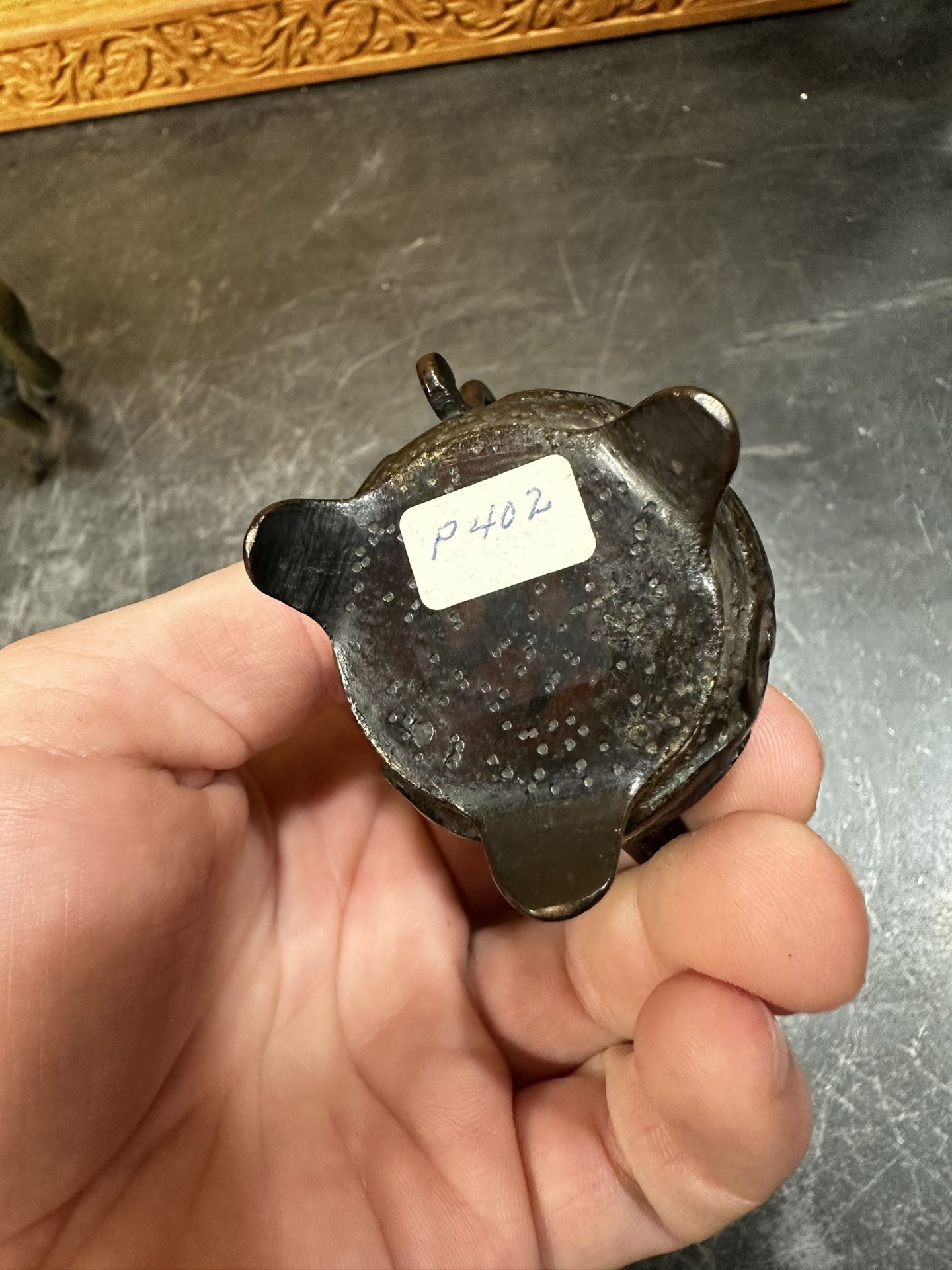 Chinese Republic miniature Teapot bronze water dropper Scholar Gourd Garlic Head