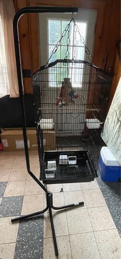 Bird cage, stand, and cover