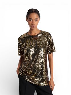 NWT MICHAEL KORS Sequined Jersey Oversized T-Shirt Bk/Gold 3X