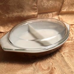 Vintage PYREX Americana Divided Vegetable Dish with Cover