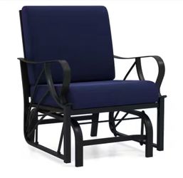 HONEY JOY Metal Outdoor Glider Chair Smooth Rocking Single Chair with Thick Navy Cushions and Heavy-Duty Metal Frame