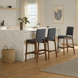NEW Article Nosh Counter Stools Walnut Denim Blue Mid Century Modern