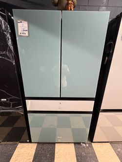 Samsung Bespoke Refrigerator With Beverage Center In Morning Blue And White Glass