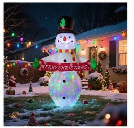 6ft LED Inflatable Christmas Snowman Outdoor Decoration, Musical Rotating Lights, Merry Christmas Banner, Easy Setup