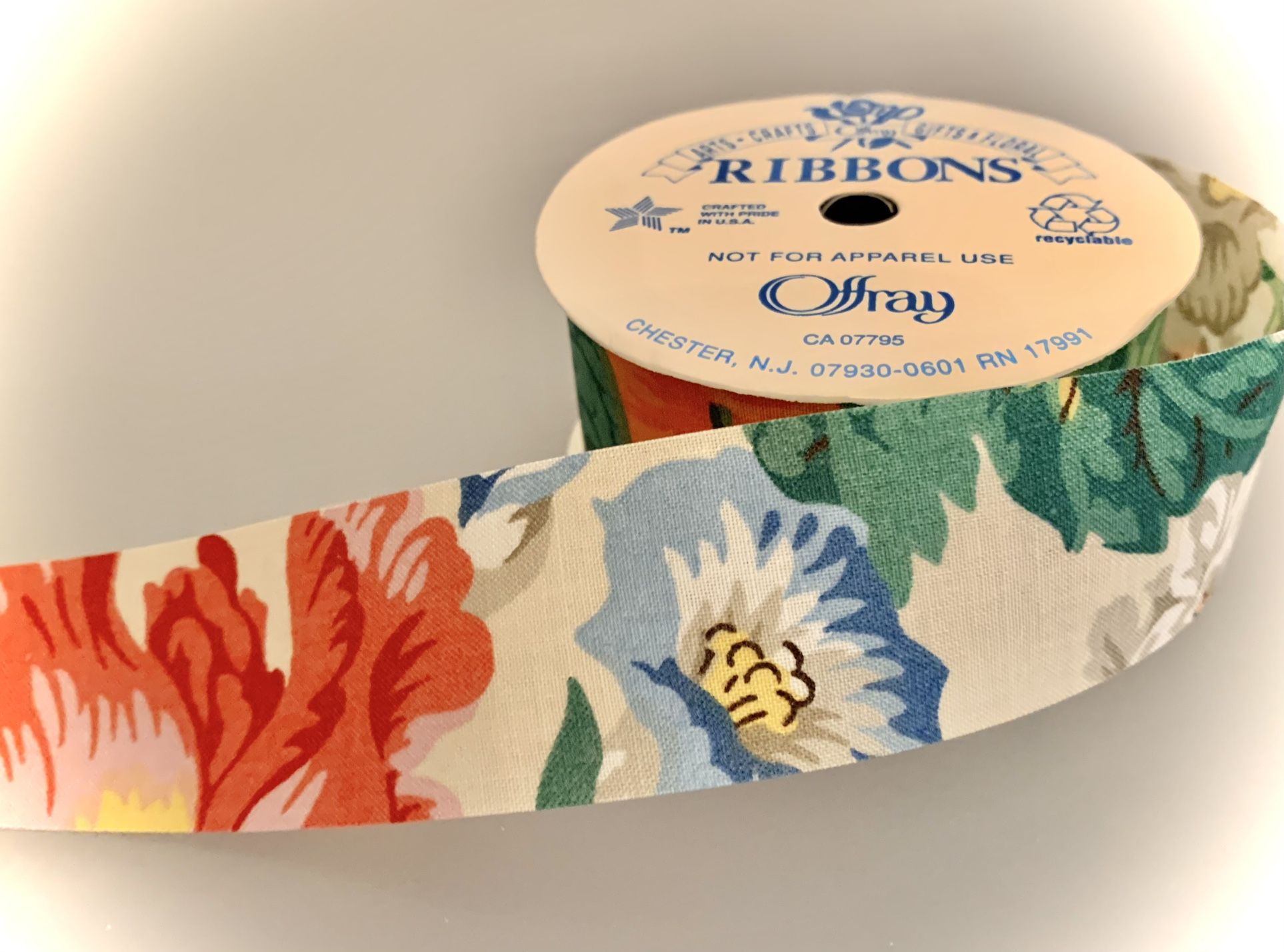 6 Yds on Spool of Floral Cotton Offray Ribbon 1 7/16” -For Crafts #041424A6