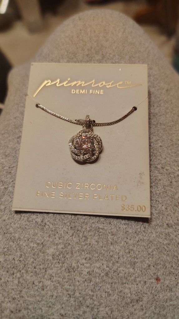 Cubic Zirconia Silver Plated Necklace