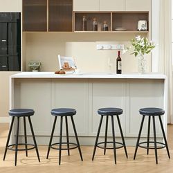 Bar Stools Set of 4, Swivel Backless 24" Counter Height Bar Stools for Kitchen Island, Faux Leather Counter Stools (Navy Blue, 4PCS 24'' Height)