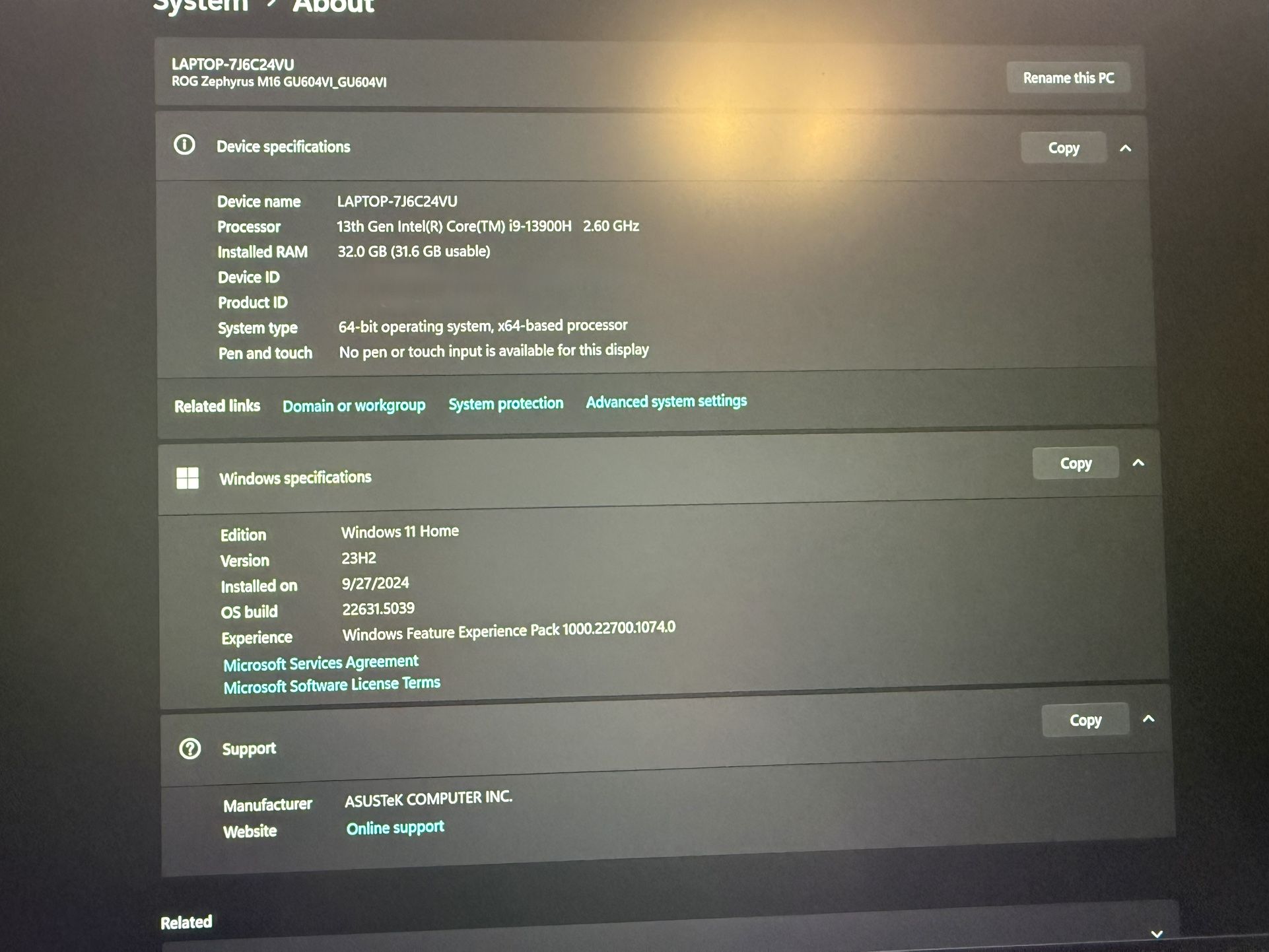 ASUS ROG Zephyrus M16 (2023) – i9-13900H / 32GB RAM / SSD Upgraded – Excellent Condition