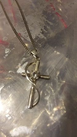Stamped 925 real silver cross and crystal necklace