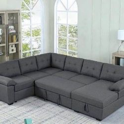 Modern L sectional 7 seater couch sofa with pull out bed and storage new factory sealed boxes sillon 