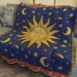 XL Vintage Blue Celestial Tapestry 