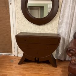 Wooden 3 Drawer Moon Chest And Round Mirror