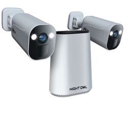 Night Owl 2K (4MP) Wi-Fi Security Hub System with 2 Plug-in Wireless Indoor/Outdoor Cameras, 64GB Local Storage, Motion Alerts, Remote Viewing, No Mon