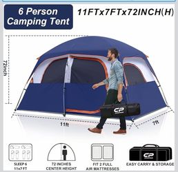 6 Person Camping Tents, Waterproof Windproof Family Tent with Larger Mesh Windows & Door, Double Layer, Easy Set Up, All-Season Dome Tent with Top Rai