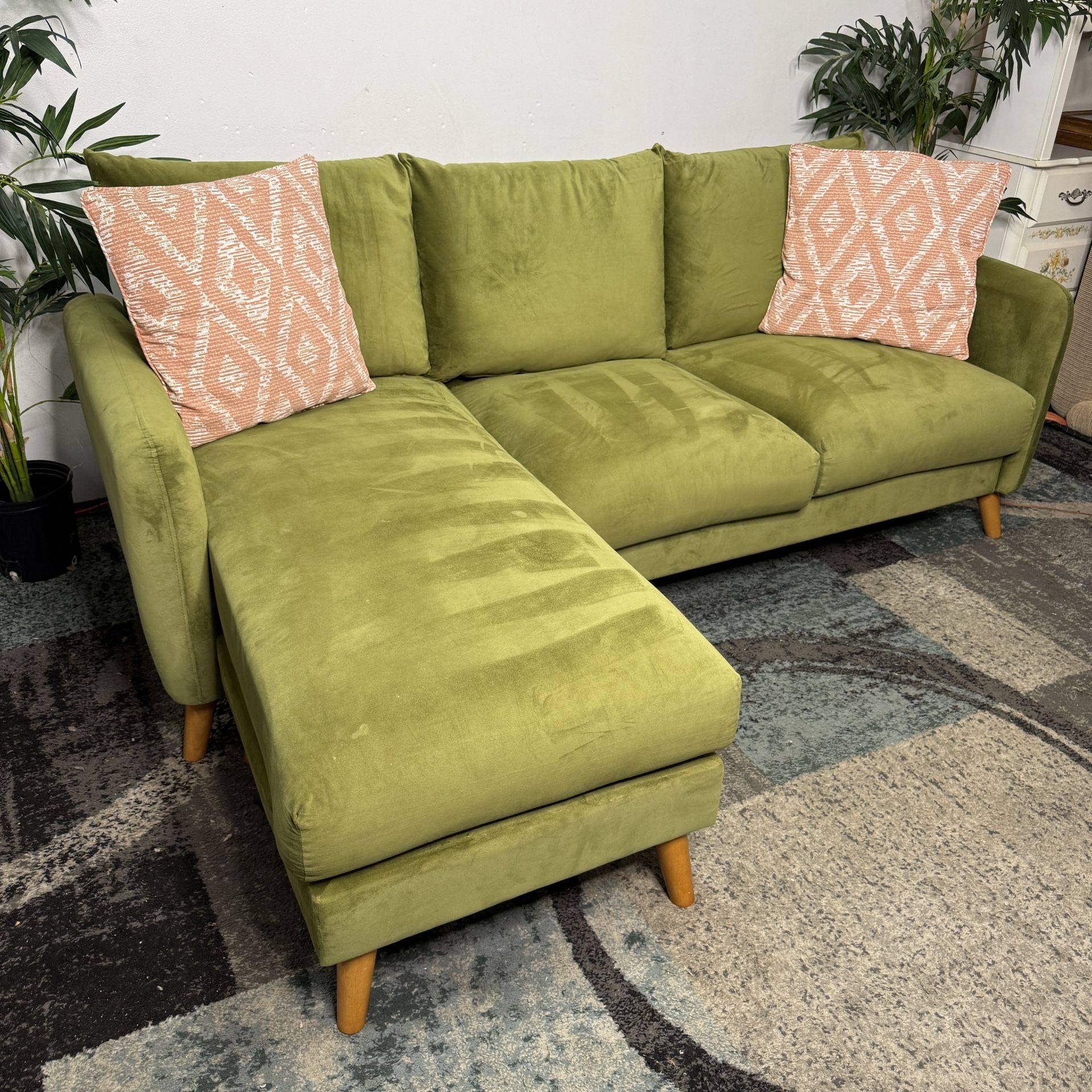 Sectional Free Delivery Green Velvet Couch Reversible Chaise Sofa