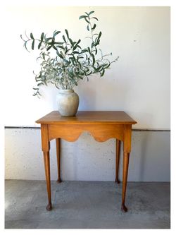 Vintage Wood Side Table with Scalloped Apron