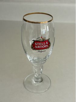 Stella Artois Belgium Gold Rim Small Beer Glass Chalice 15 Cl Good Condition