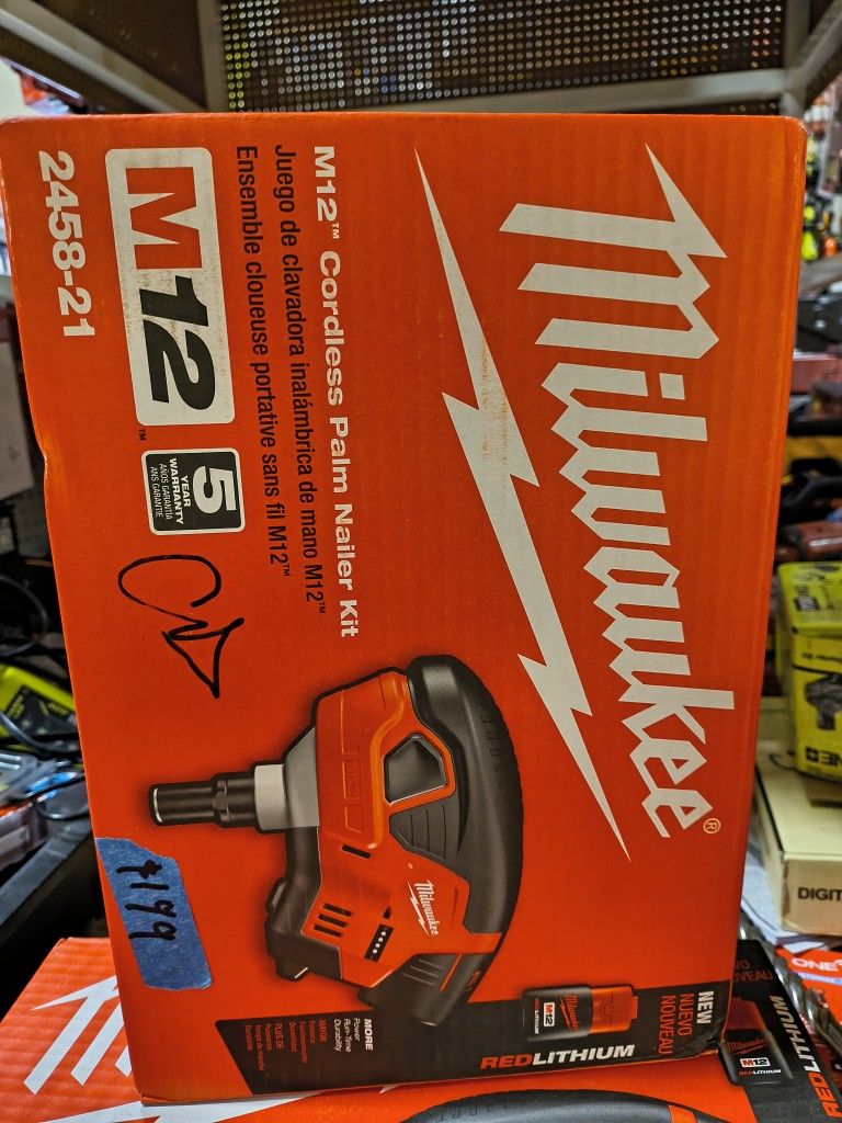 Milwaukee M12 Cordless Palm Nailer Kit $199