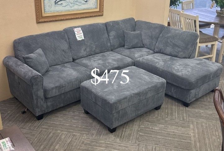 Dark Gray Sectional Sofa With Storage Ottoman Brand New