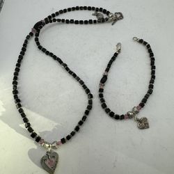 “Love” Necklace And Bracelet Pair With Sterling Silver 