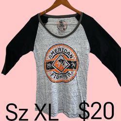 New American Fighter Sz XL Slim Fitted Juniors Raglan Shirt Affliction