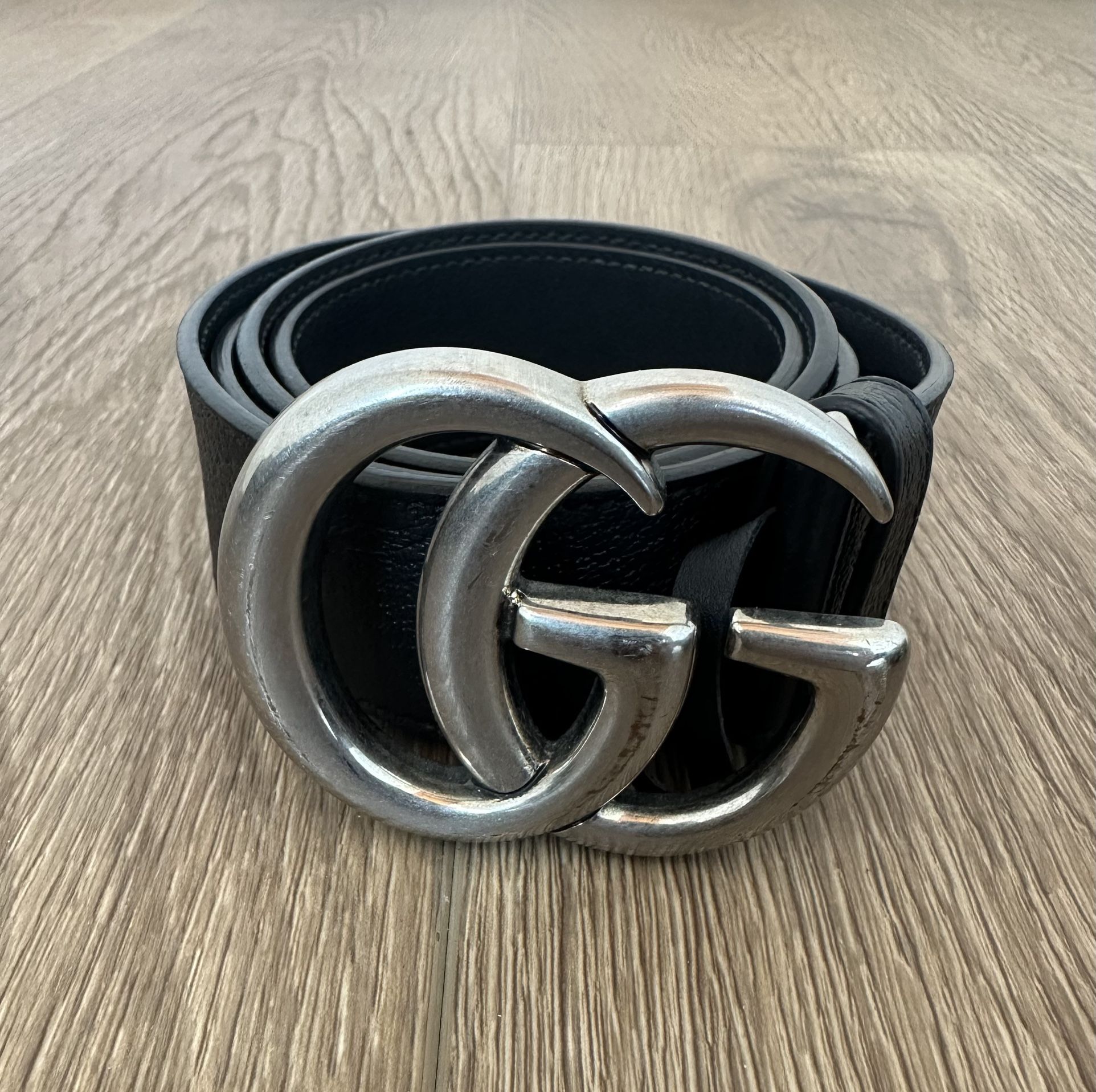 Gucci Double G Marmont Silver Buckle Leather Belt