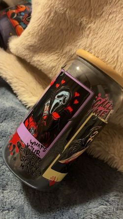 Ghostface Scream Glass Cup with Bamboo Lid