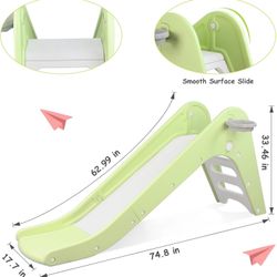 Freestanding Kids Slide, Toddler Slide Climber with Basketball Hoop & Ball, Baby Playset w/Long Slope, for Boys and Girls Birthday, Sturdy Playground 