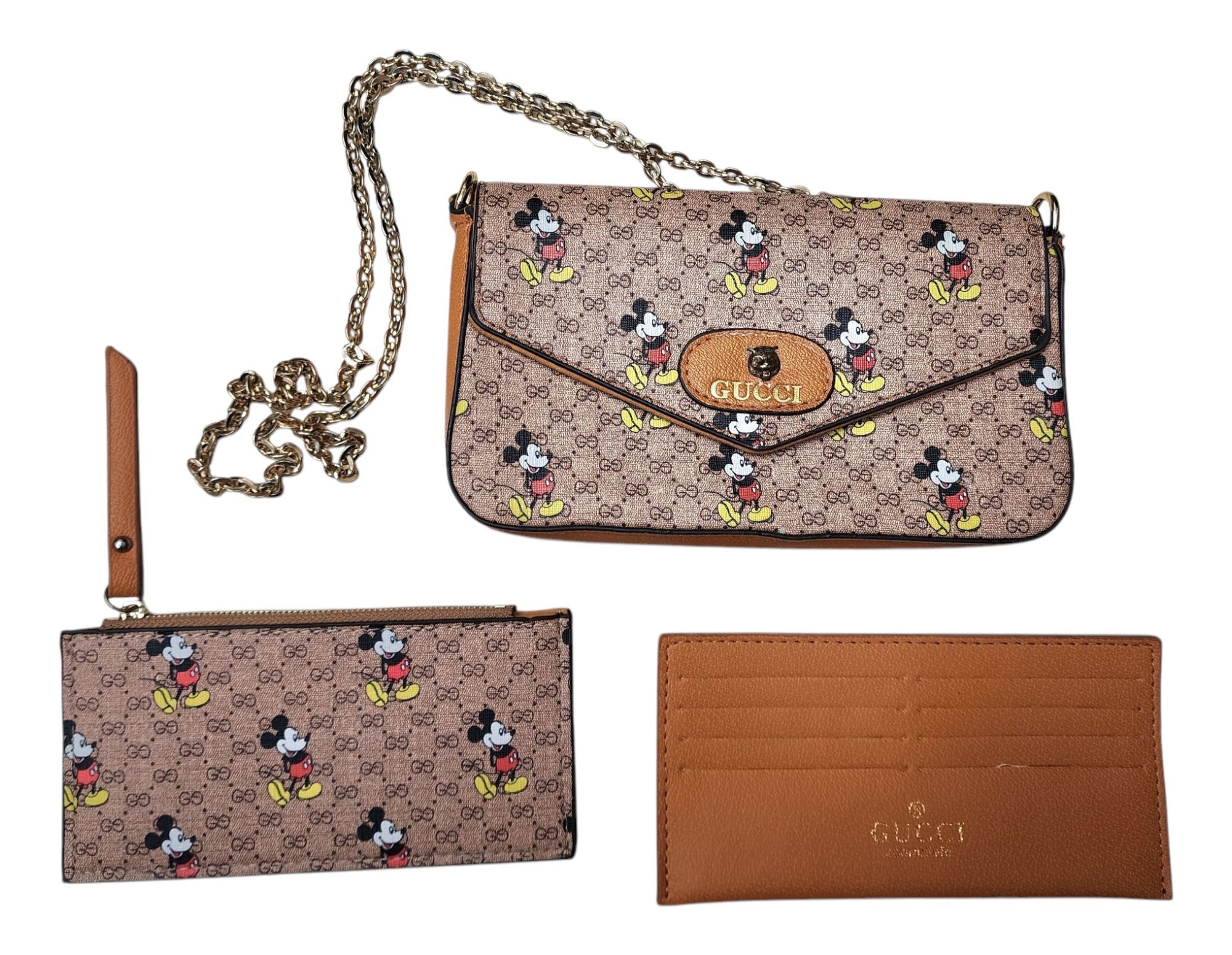 Gucci Walt Disney Mickey Mouse 3 piece Monogram Purse Wallet set