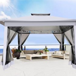 Pop Up Gazebo 10x10 Outdooor Gazebo with Mosquito Netting Patio Gazebo Tent with Sidewalls for Garden, Camping, Parties, Backyard with Vented Top, Sto