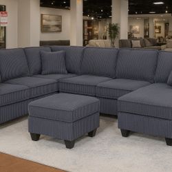 🛋️ NEW!! USB Sectional Corduroy Grey  Sofa STILL IN BOX 📦 🛋️ 
