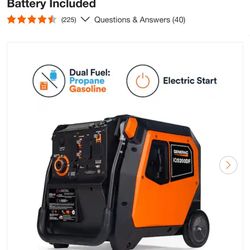 Generac 5200/3900-Watt Dual Fuel Inverter Generator, Fully Enclosed Case and Easy-To-Use Electric Start with Battery Included (0-Hours)