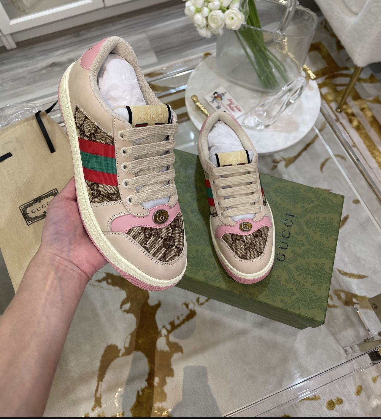 Gucci Screener GG Canvas Crystal Sneakers-Size 8