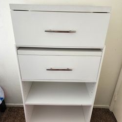 White Wood Unit Storage Shelves with Sliding Drawer
