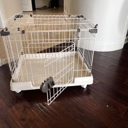 Beige Dog Crate On Wheels