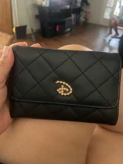 Black Quilted Wallet with Gold Logo