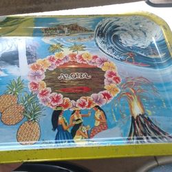 vintage small metal square aloha tray hawaii
