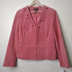 Bandolina Embroidered Coral leather jacket size 12 NEW