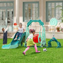 Kids Outdoor Playset with Slide and Swing