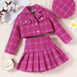 Pink 4y Tweed Outfit Comes With Jacket, Skirt, And Hat If
