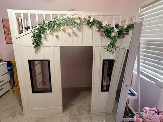 White Kids Loft Bed with Playhouse- Pottery Barn