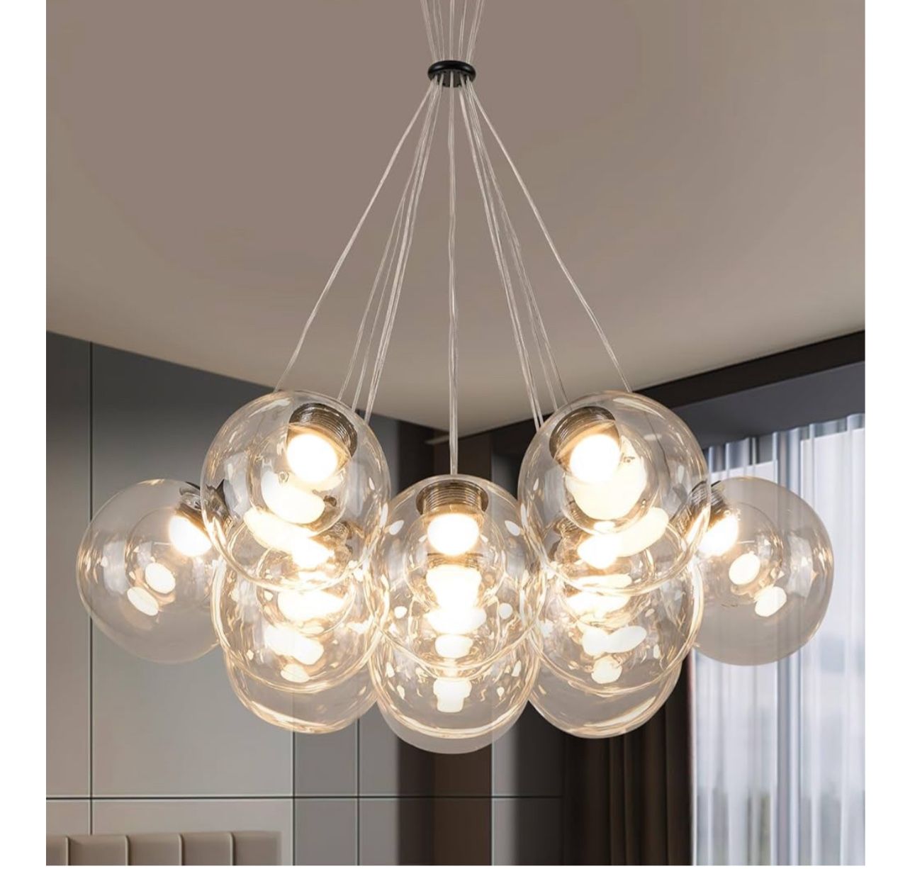Brand New In The Box- Modern Bubble Chandelier, 13-Light Clear Glass LED Globe Chandelier Lighting, Dual-use Pendant Ceiling Light Fixture with Rod fo