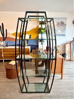 Black Metal & Glass Etagere / Bookshelf / Display Shelves