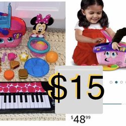 $15 All Educational Fun toys,Leapfrog Picnic Basket & accessories,Minnie Mouse Basket,Piano Batterie