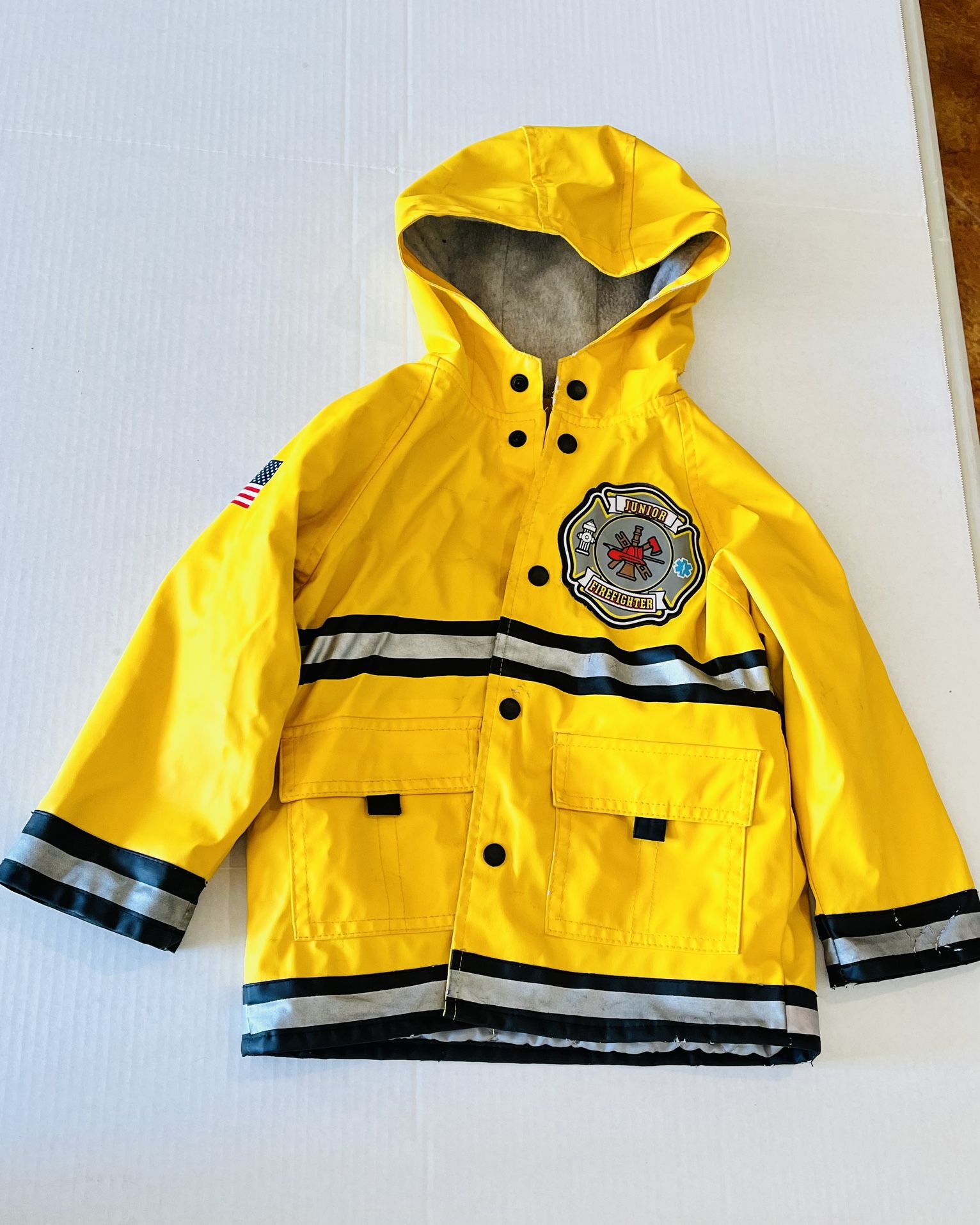 Cute Western Chief Lined Kids Yellow Raincoat Sz 3T Junior Firefighter