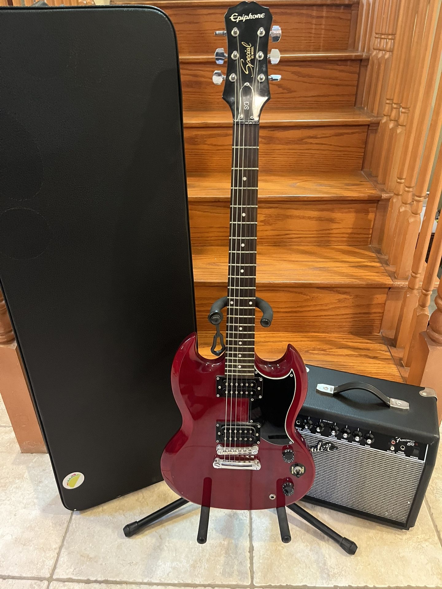 Epiphone SG Electric Guitar W/ Hardshell Case, Fender Amp